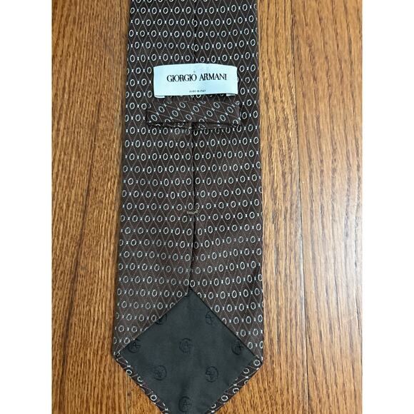 Giorgio Armani Brown with Silver Colored Design Men's Necktie Tie 100 Silk Italy - Picture 4 of 5